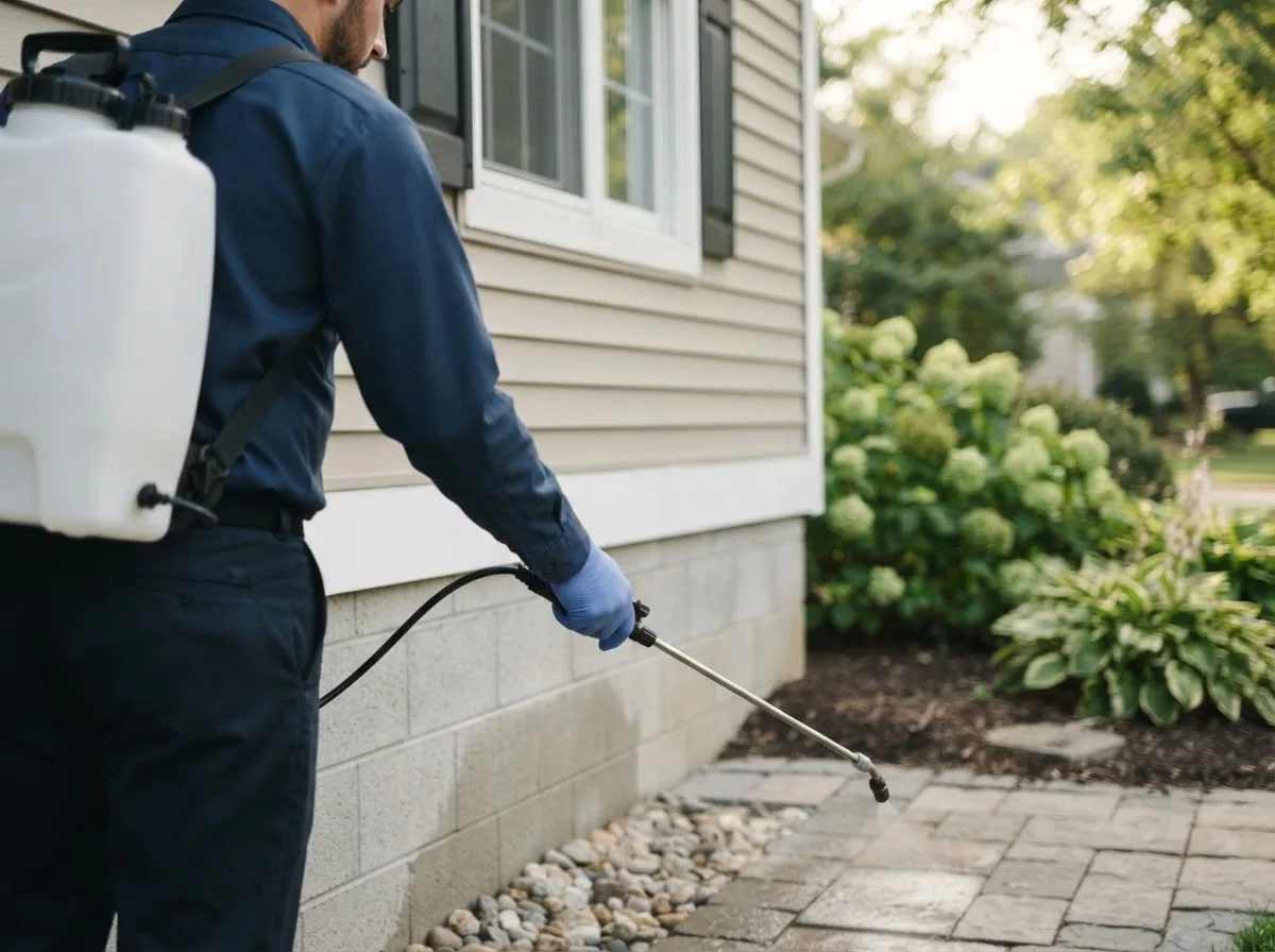 Pest control technician inspecting a home in Cartwright, OK